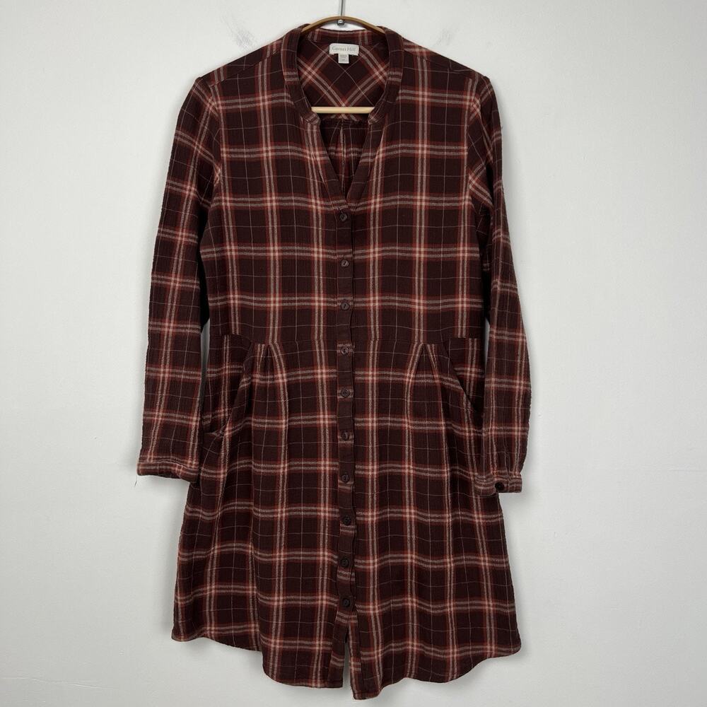 Garnet Hill Women's Size 6 Organic Cotton Plaid Lightweight Gauze Shirt Dress